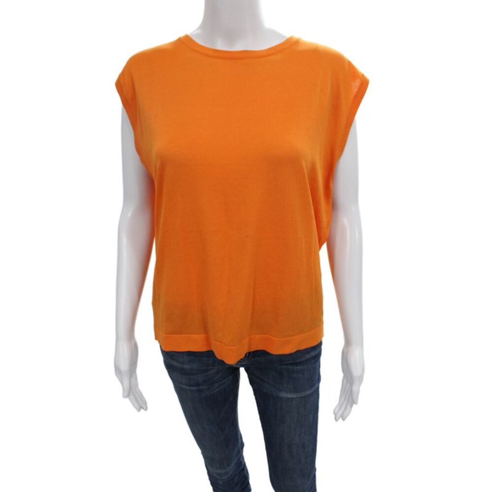 Zara Women Basic Sleeveless Crew Neck Orange T-Shirt Size XL